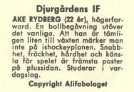 1961 Alfa Ishockey (Swedish) #NNO Ake Rydberg Back