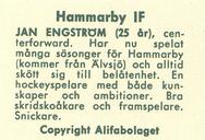1961 Alfa Ishockey (Swedish) #NNO Jan Engstrom Back