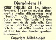 1961 Alfa Ishockey (Swedish) #NNO Kurt Thulin Back