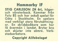 1961 Alfa Ishockey (Swedish) #NNO Stig Carlsson Back