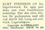 1959-60 Alfa Ishockey (Swedish) #696 Kurt Svensson Back