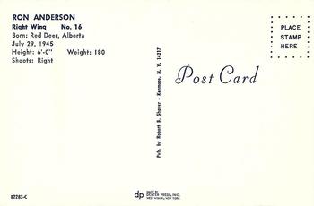 1971-72 Buffalo Sabres Postcards #82283-C Ron Anderson Back