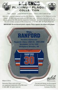 2007 Edmonton Oilers Legends Platinum Plaque Collection #NNO Bill Ranford Back