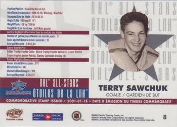 2003 Pacific Canada Post NHL All-Stars #8 Terry Sawchuk Back