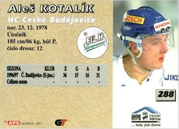 1997-98 Czech APS Extraliga #288 Ales Kotalik Back