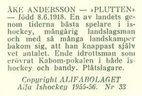1955-56 Alfa Ishockey (Swedish) #33 Ake Andersson Back
