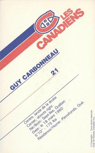 1985-86 Montreal Canadiens Postcards #NNO Guy Carbonneau Back