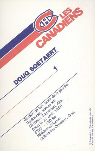 1985-86 Montreal Canadiens Postcards #NNO Doug Soetaert Back
