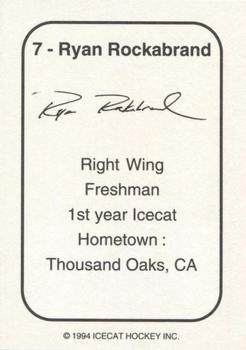 1994-95 Arizona Icecats (ACHA) #NNO Ryan Rockabrand Back