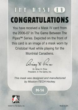 2015-16 In The Game Final Vault - 2006-07 In The Game Between The Pipes The Mask IV Silver  (Green Vault Stamp) #M-14 Cristobal Huet Back