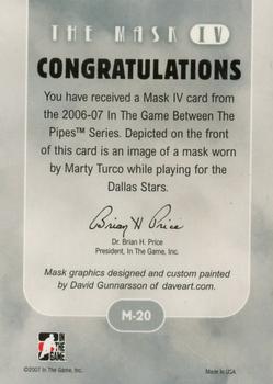 2015-16 In The Game Final Vault - 2006-07 In The Game Between The Pipes The Mask IV Silver  (Green Vault Stamp) #M-20 Marty Turco Back