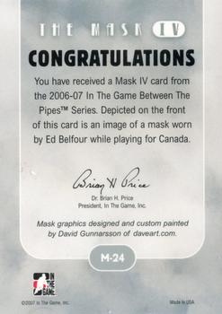 2015-16 In The Game Final Vault - 2006-07 In The Game Between The Pipes The Mask IV Silver  (Silver Vault Stamp) #M-24 Ed Belfour Back