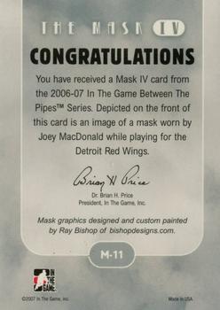 2015-16 In The Game Final Vault - 2006-07 In The Game Between The Pipes The Mask IV Onyx  (Green Vault Stamp) #M-11 Joey MacDonald Back