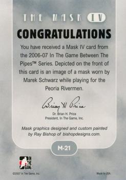 2015-16 In The Game Final Vault - 2006-07 In The Game Between The Pipes The Mask IV Onyx  (Silver Vault Stamp) #M-21 Marek Schwarz Back