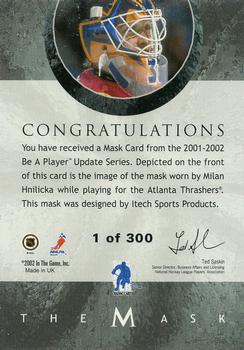 2015-16 In The Game Final Vault - 2001-02 Between The Pipes -The Mask Silver  (Green Vault Stamp) #NNO Milan Hnilicka Back