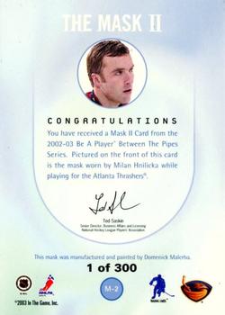 2015-16 In The Game Final Vault - 2002-03 Between The Pipes The Mask II Silver  (Silver Vault Stamp) #M-2 Milan Hnilicka Back