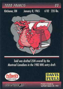 1994-95 Slapshot Brantford Smoke (CoHL) #3 Todd Francis Back