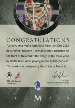 2001-02 Be a Player Between the Pipes - The Mask  23rd Chicago National 2002 #11 Martin Biron Back
