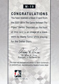 2015-16 In The Game Final Vault - 2007-08 In The Game Between The Pipes The Mask V  (Green Vault Stamp) #M-19 Marty Turco Back