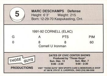 1992-93 Those Guys Productions Wheeling Thunderbirds (ECHL) #5 Marc Deschamps Back