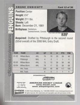 2004-05 Choice Wilkes-Barre/Scranton Penguins (AHL) #12 Shane Endicott Back