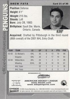 2004-05 Choice Wilkes-Barre/Scranton Penguins (AHL) #21 Drew Fata Back
