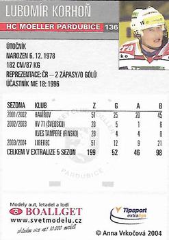 2004-05 Czech OFS #136 Lubomir Korhon Back