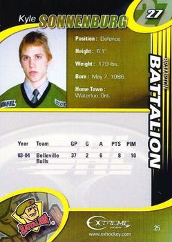 2004-05 Extreme Brampton Battalion (OHL) #25 Kyle Sonnenburg Back