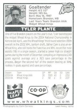 2004-05 Systek Brandon Wheat Kings (WHL) #NNO Tyler Plante Back