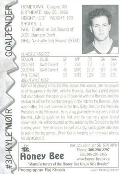 2004-05 Swift Current Broncos (WHL) #NNO Kyle Moir Back