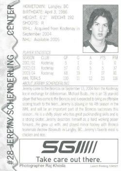 2004-05 Swift Current Broncos (WHL) #NNO Jeremy Schenderling Back