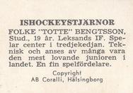 1964 Coralli Hockeystjarnor (Swedish) #18 Folke Bengtsson Back
