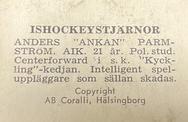 1964 Coralli Hockeystjarnor (Swedish) #41 Anders Parmstrom Back