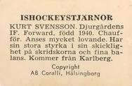 1964 Coralli Hockeystjarnor (Swedish) #132 Kurt Svensson Back
