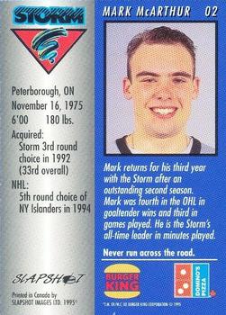 1994-95 Slapshot Guelph Storm (OHL) #2 Mark McArthur Back