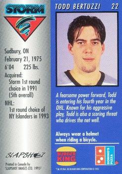 1994-95 Slapshot Guelph Storm (OHL) #22 Todd Bertuzzi Back