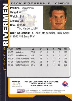2006-07 Choice Peoria Rivermen (AHL) #4 Zack Fitzgerald Back