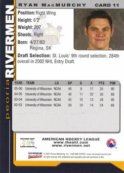 2006-07 Choice Peoria Rivermen (AHL) #11 Ryan MacMurchy Back