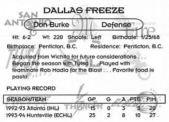 1994-95 Central Hockey League #NNO Don Burke Back