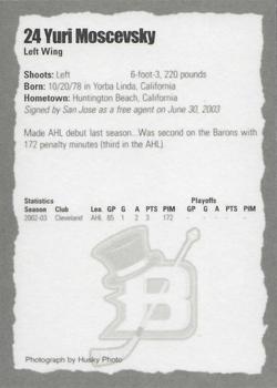 2003-04 Cleveland Barons (AHL) #NNO Yuri Moscevsky Back