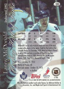 2002-03 Toronto Maple Leafs Platinum Collection #59 Lanny McDonald Back