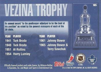 2002-03 Toronto Maple Leafs Platinum Collection #105 Vezina Winners Back
