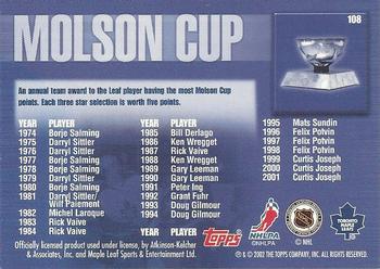 2002-03 Toronto Maple Leafs Platinum Collection #108 Molson Cup Winners Back