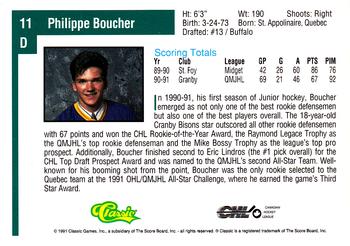 1991 Classic Draft Picks #11 Philippe Boucher Back