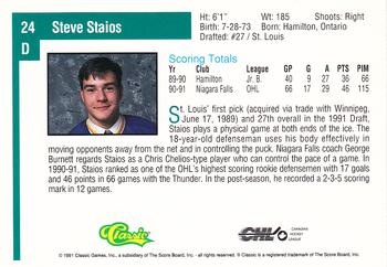 1991 Classic Draft Picks #24 Steve Staios Back