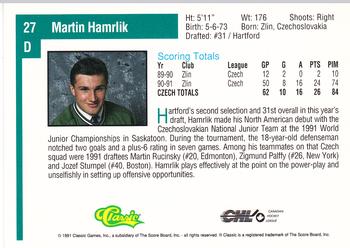 1991 Classic Draft Picks #27 Martin Hamrlik Back