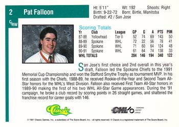 1991 Classic Draft Picks #2 Pat Falloon Back