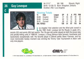 1991 Classic Draft Picks #36 Guy Leveque Back