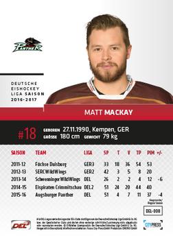 2016-17 German DEL Playercards Basic #DEL-008 Matt MacKay Back