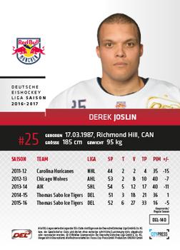 2016-17 German DEL Playercards Premium #DEL-140 Derek Joslin Back